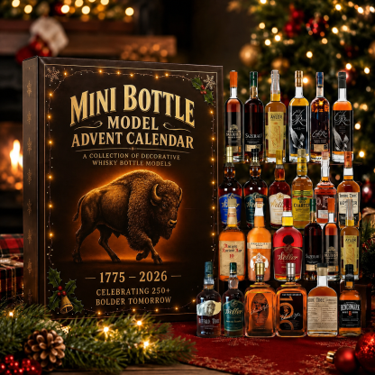 Christmas Whisky Advent Calendar With 24 Doors Featuring Decorative Whisky Bottle Designs