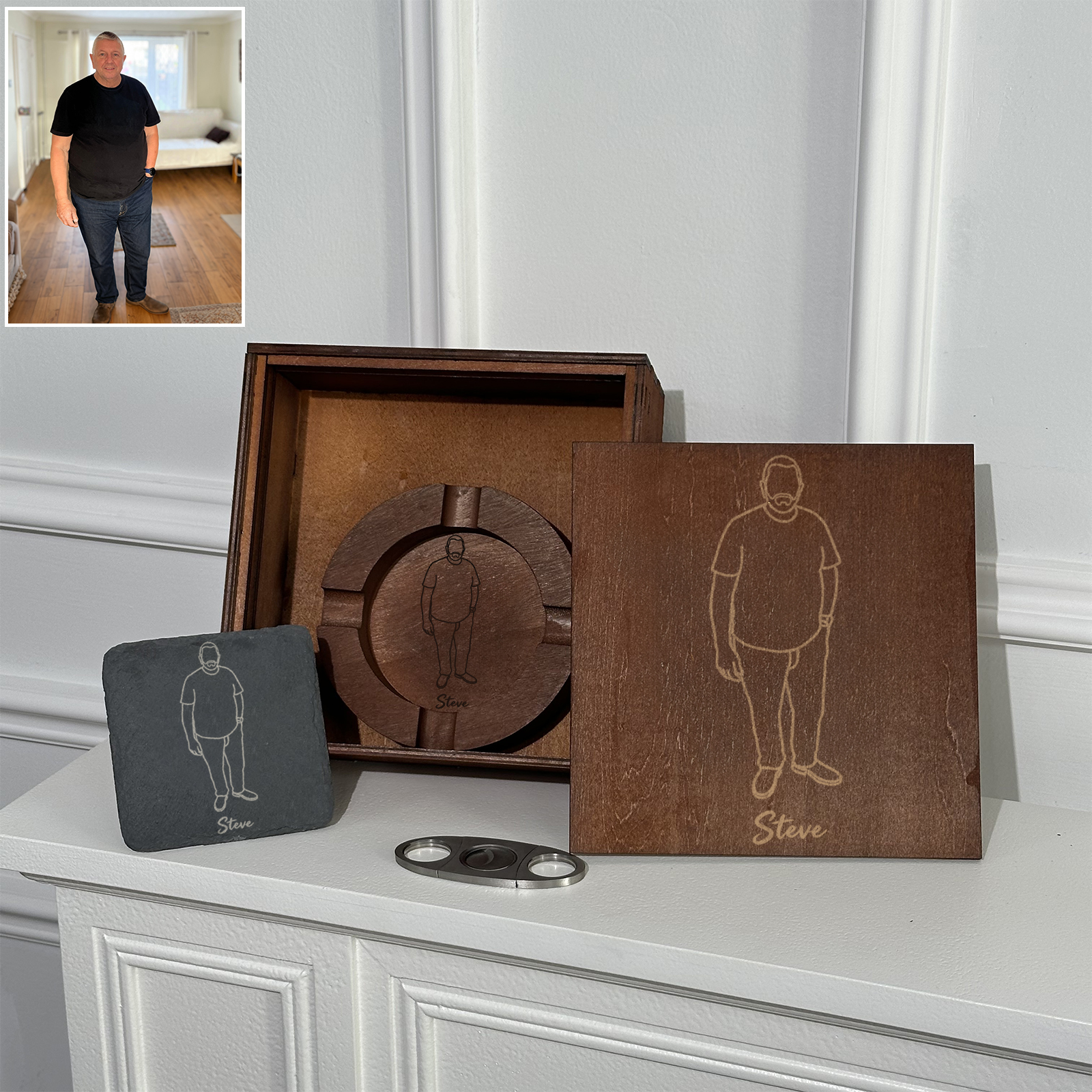 [Copy]Personalized Name Walnut Cigar Ash Tray Set(Without Cigar)