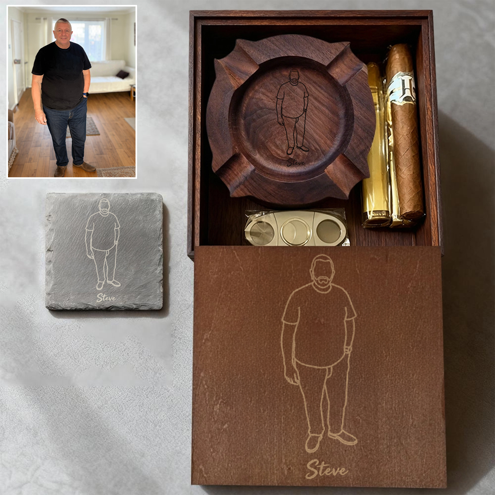 [Copy]Personalized Name Walnut Cigar Ash Tray Set(Without Cigar)