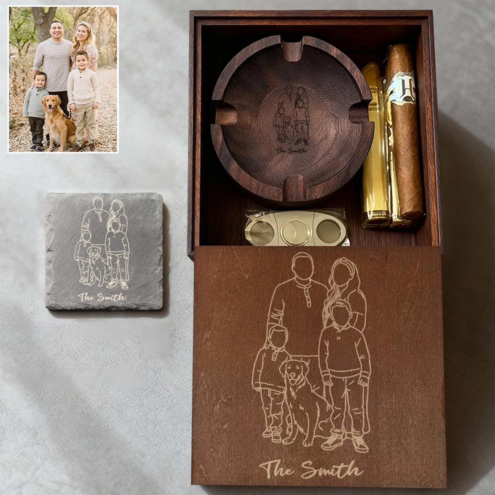 [Copy]Personalized Name Walnut Cigar Ash Tray Set(Without Cigar)