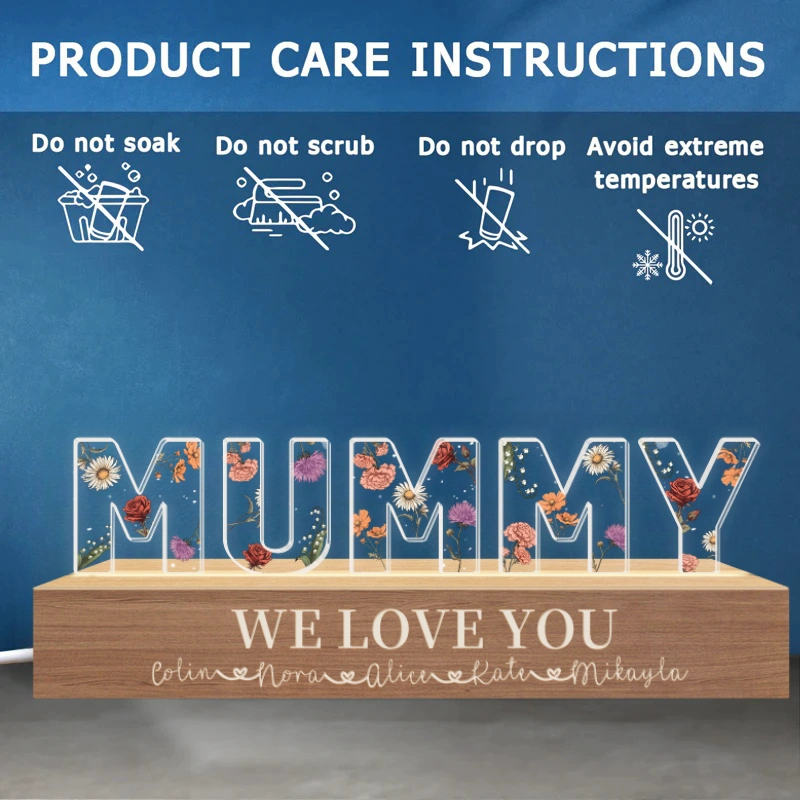 Custom Flower Printed LED Night Light, Birth Month Flower, Gift For Mom, Gift For Grandma