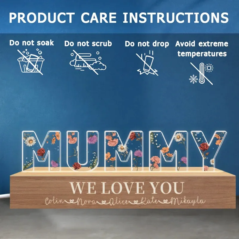 Custom Flower Printed LED Night Light, Birth Month Flower, Gift For Mom, Gift For Grandma