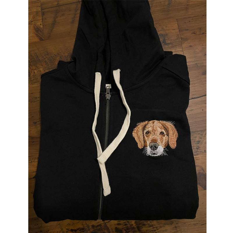 Custom Embroidered Pet Portrait Hooded Zip Up Hoodie
