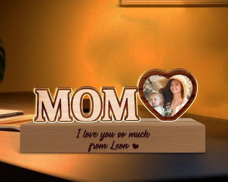 Custom Mom Acrylic Night Light, Mom Photo Frame Gift, Happy Mother’s Day Gift for Mom, Mom Birthday Gift, Gift from Daughter, Mom Room Decor