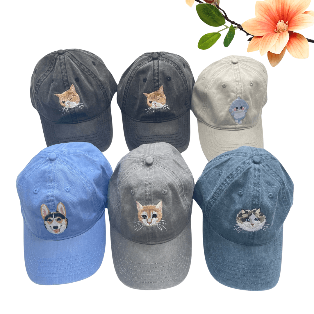 Custom Embroidered Pet Portrait Hat - Personalized Dog Cat Photo Cap - Unique Handmade Gift for Pet Lovers, Birthday Christmas Present for Men Women