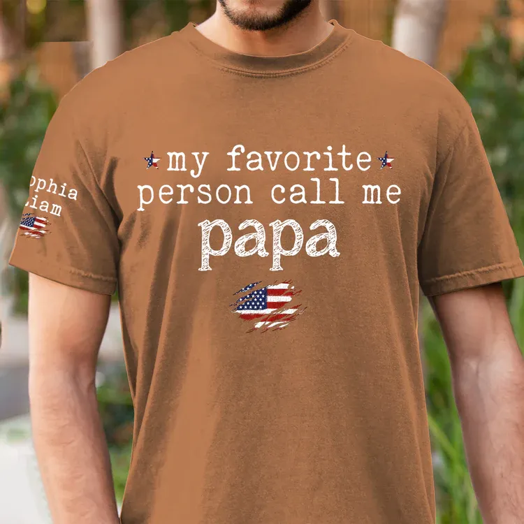 Custom Grandpa Shirt My Favorite People Call Me Papa American Flag Tee Personalized Family Gift for Men