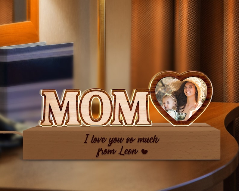 Custom Mom Acrylic Night Light, Mom Photo Frame Gift, Happy Mother’s Day Gift for Mom, Mom Birthday Gift, Gift from Daughter, Mom Room Decor