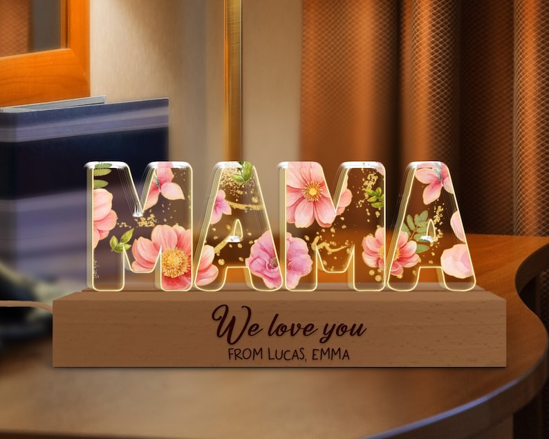 Custom Night Light for Mom, Mama 3D LED Light, First Mothers Day Gift 2024, Gift from Daughter, Mom Birthday Gift, Mama Acrylic Night Light