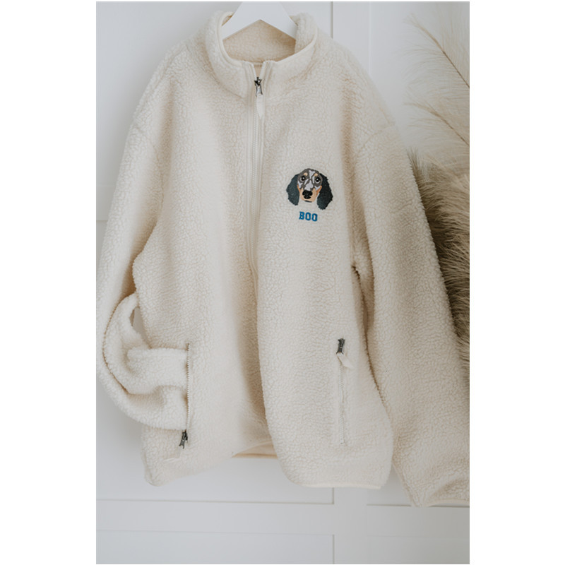 Personalized Embroidered Pet Portrait Recycled Sherpa Jacket Zip-up Jacket