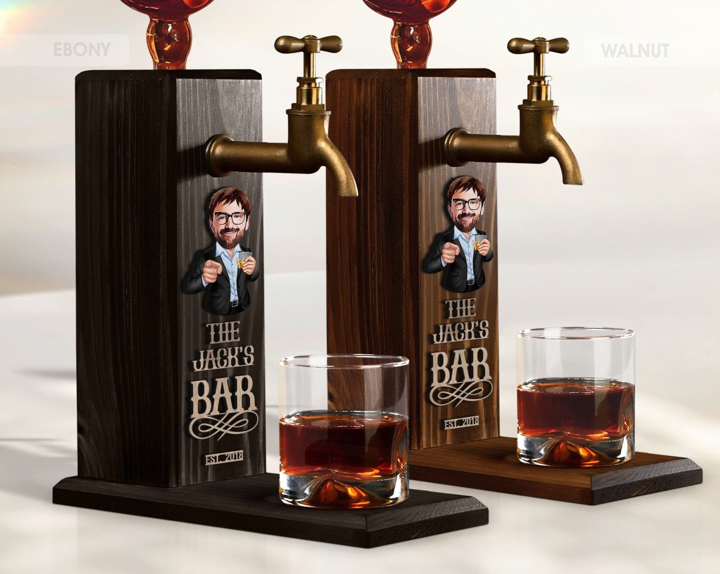 Personalized Embossed Name Wooden Whiskey Dispenser with Cartoon, Bar, Home Bar, Pub and Pub Shed, Wine, Vodka Dispenser, Whiskey Fountain