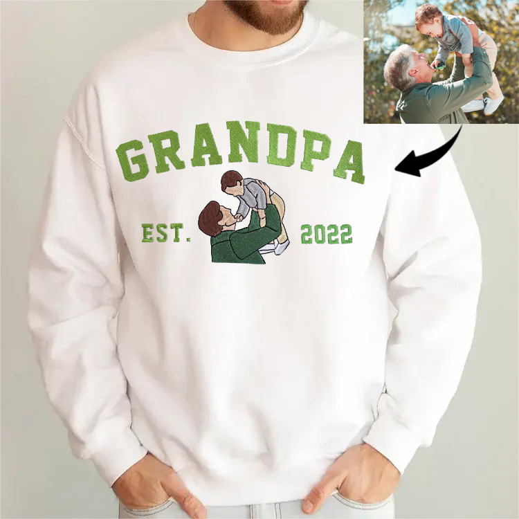Custom Embroidered Sweatshirt with Photo – Personalized Dad Mama Shirt, Family Name Sweater,Custom Parent Photo Shirt, Est. Year Sweater