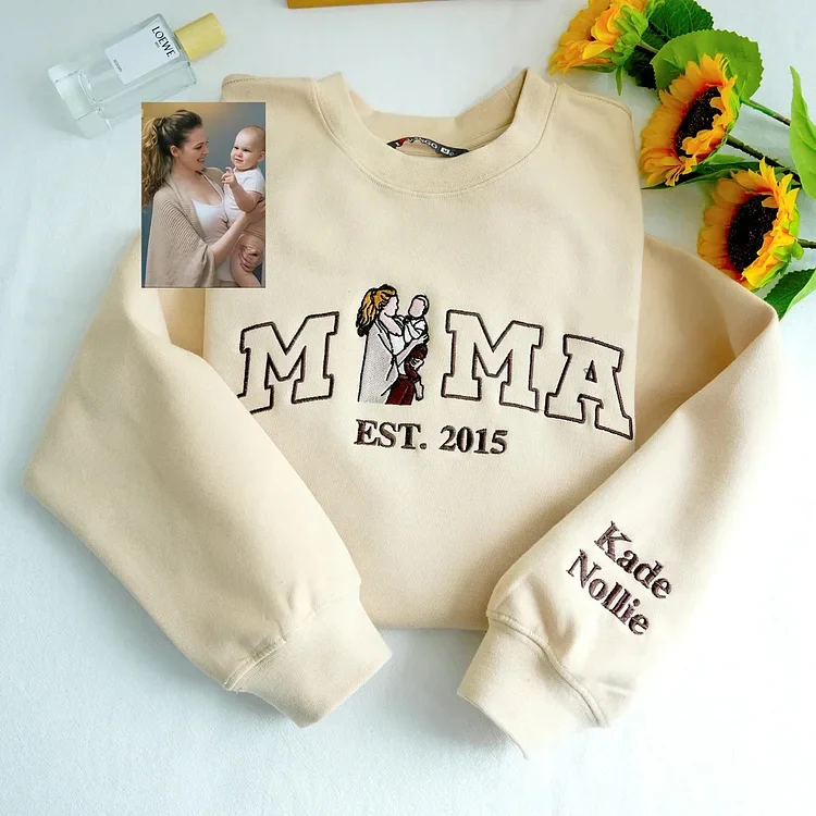 Dad T-shirt with photo, custom embroidered sweatshirt with dad and child portrait