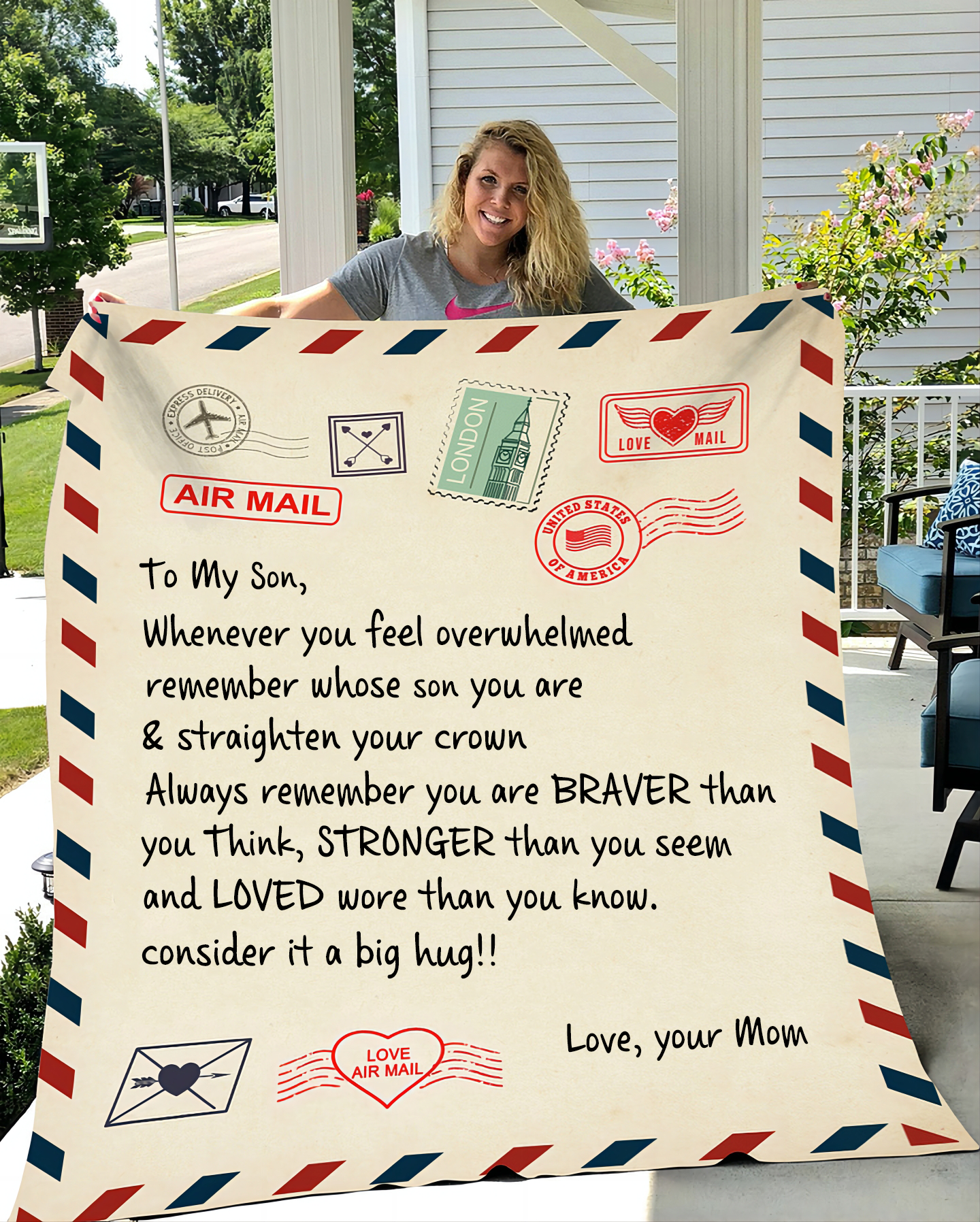 TO MY SON COZY PLUSH POSTCARD BLANKET