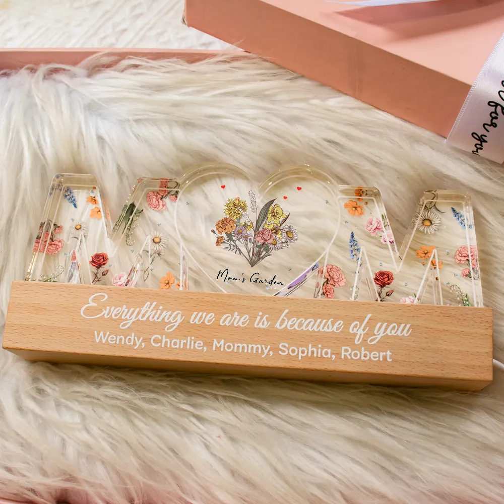 Customized Flower Print LED Night Light, Birthday Flowers, Gift For Mom, Gift For Grandma