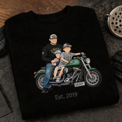 Personalized Dad Embroidered Sweatshirt with Family Portrait, Car & Custom Date