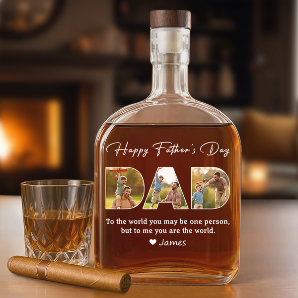 Custom Photo Happy Father's Day Family Whiskey Bottle