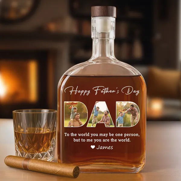 Custom Photo Happy Father's Day Family Whiskey Bottle