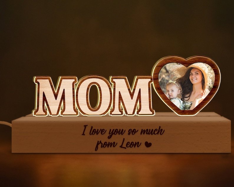 Custom Mom Acrylic Night Light, Mom Photo Frame Gift, Happy Mother’s Day Gift for Mom, Mom Birthday Gift, Gift from Daughter, Mom Room Decor