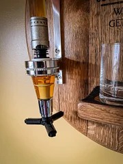 Wall-Mounted Liquor Dispenser from Bourbon/Whiskey /lrish/rum Barrel Lid