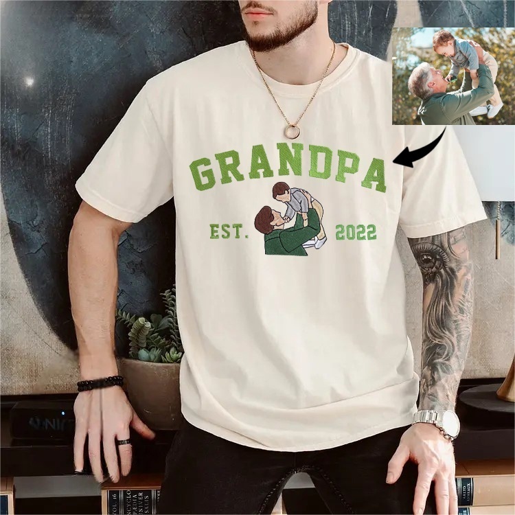 Custom Embroidered Sweatshirt with Photo – Personalized Dad Mama Shirt, Family Name Sweater,Custom Parent Photo Shirt, Est. Year Sweater