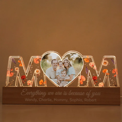 Customized Flower Print Photo LED Night Light, Birthday Flower, Gift For Mom, Gift For Grandma