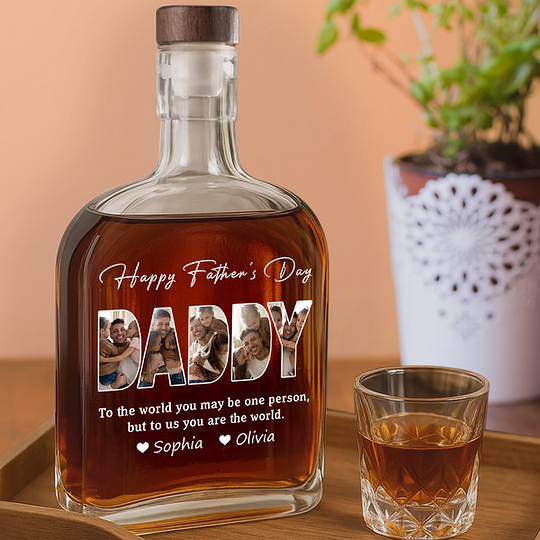Custom Photo Happy Father's Day Family Whiskey Bottle