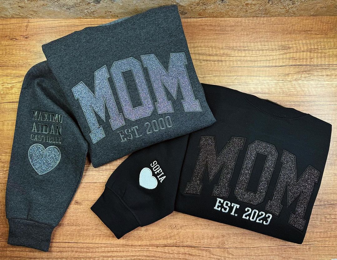 Custom Embroidered Applique Glitter Mama Sweatshirt - Gift for Mom