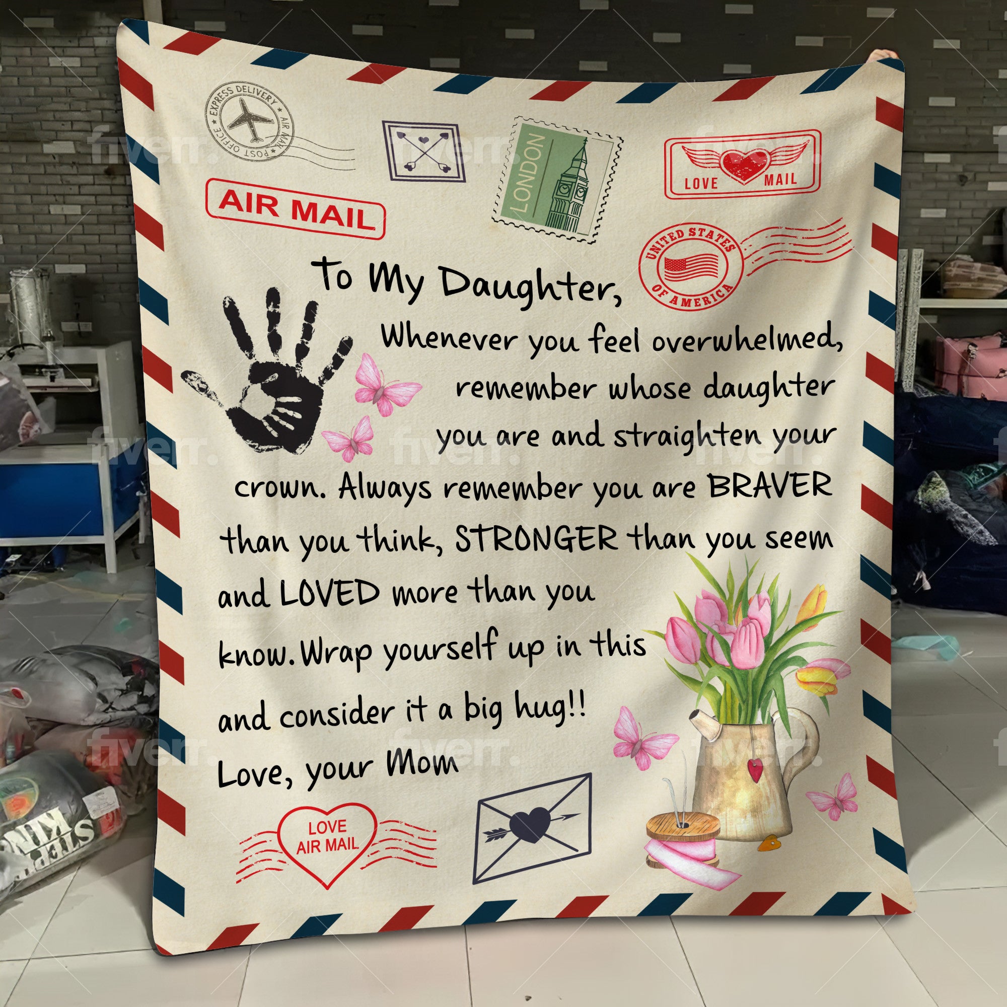 ❤️🎁 LOVE LETTER TO MY DAUGHTER, ALWAYS REMEMBER YOU ARE BRAVER THAN YOU THINK, LOVE MOM -  COZY PLUSH FLEECE/PREMIUM SHERPA BLANKET