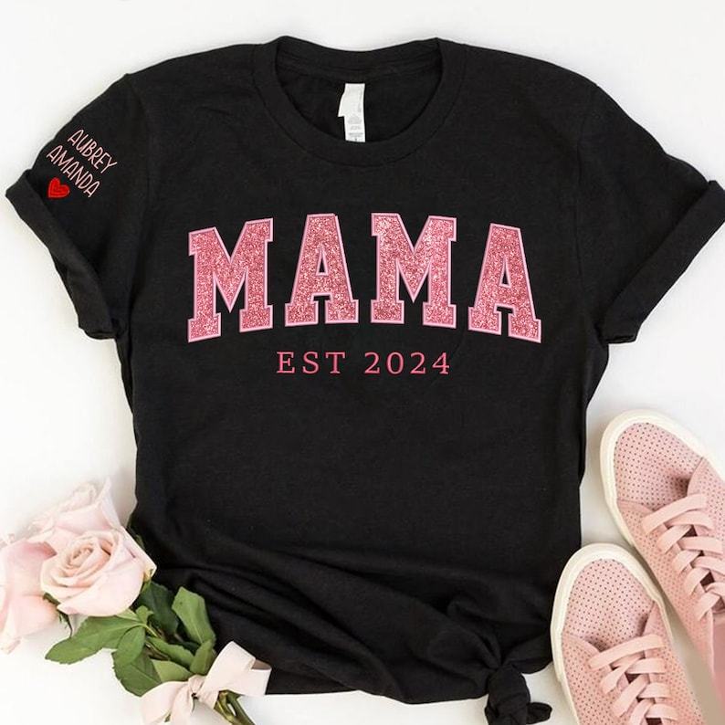 Custom Embroidered Applique Glitter Mama Sweatshirt - Gift for Mom