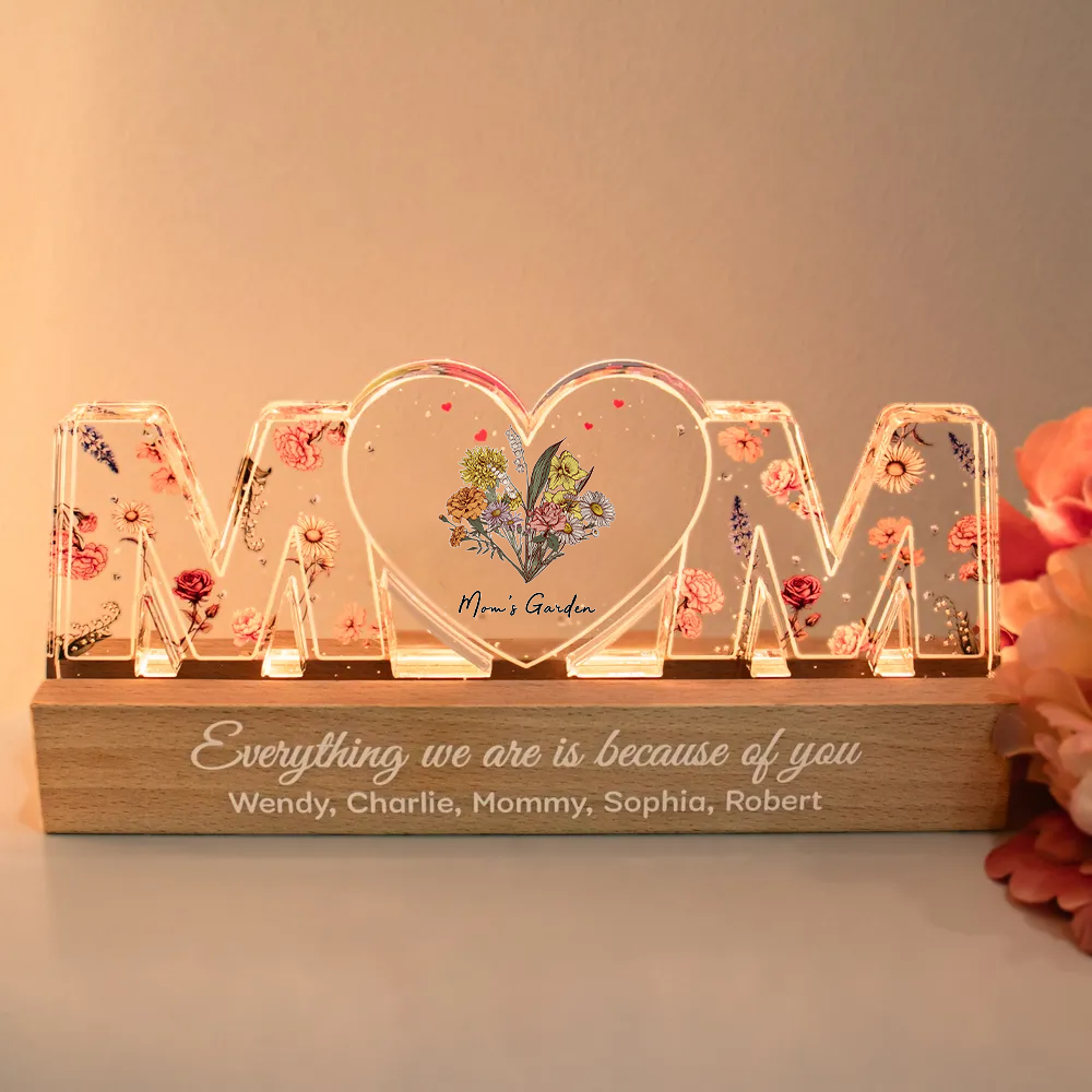 Customized Flower Print LED Night Light, Birthday Flowers, Gift For Mom, Gift For Grandma