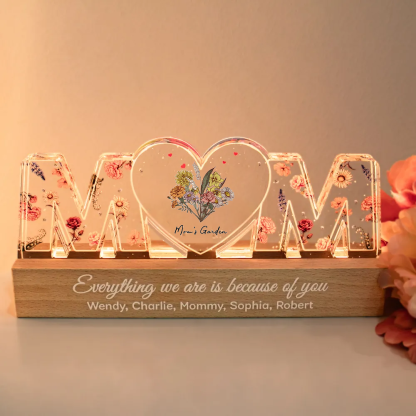 Customized Flower Print LED Night Light, Birthday Flowers, Gift For Mom, Gift For Grandma