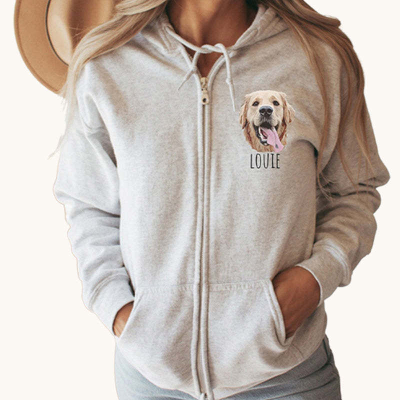 Personalized Pet Portrait Zip-up Hoodie, UNISEX Pet Gifts