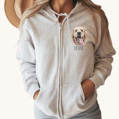 Personalized Pet Portrait Zip-up Hoodie, UNISEX Pet Gifts