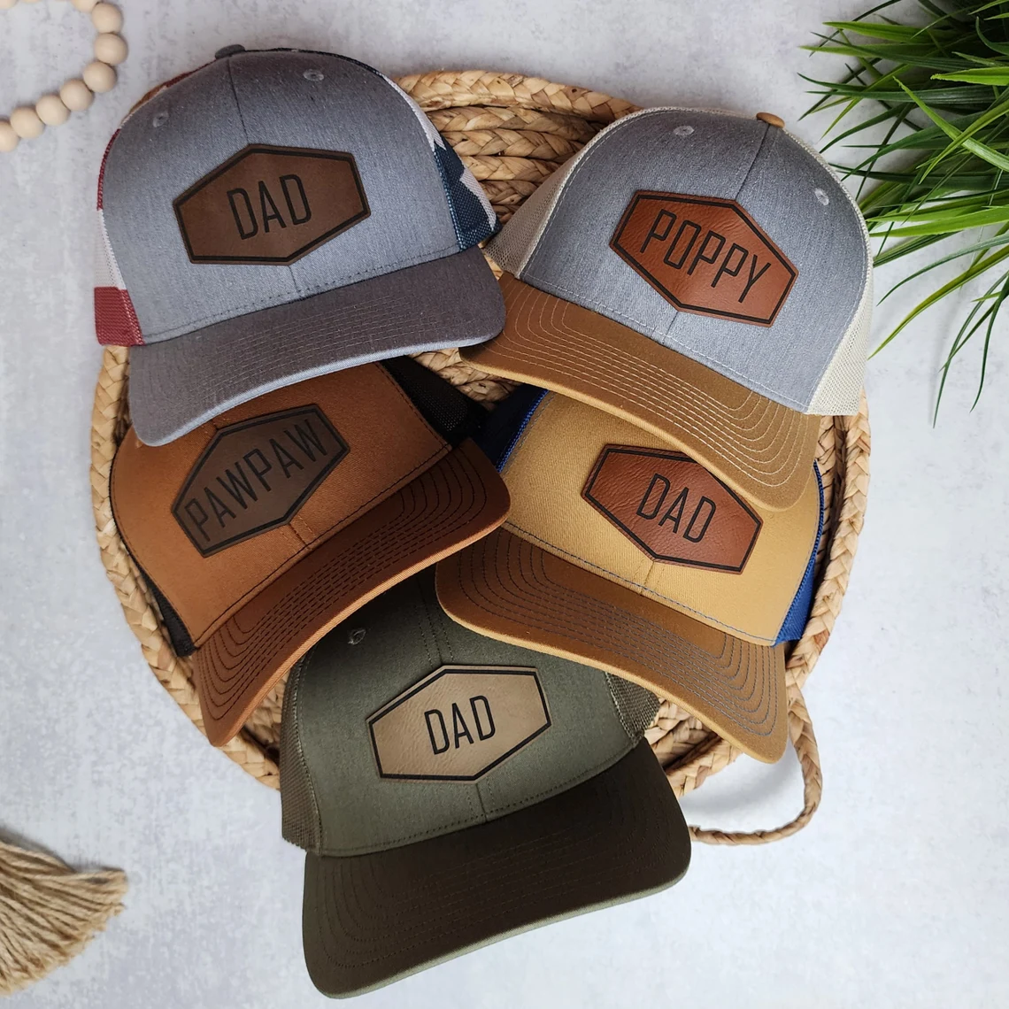 Personalized Dad Hat with Name, Custom Leather Patch Trucker Hat, Father’s Day Gift for Men