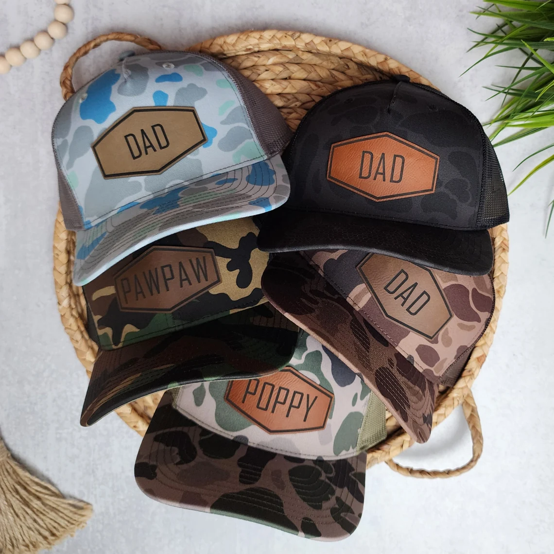 Personalized Dad Hat with Name, Custom Leather Patch Trucker Hat, Father’s Day Gift for Men
