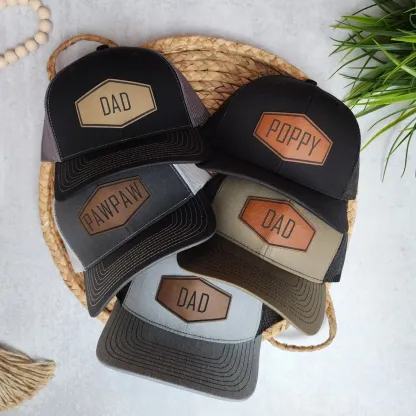 Personalized Dad Hat with Name, Custom Leather Patch Trucker Hat, Father’s Day Gift for Men
