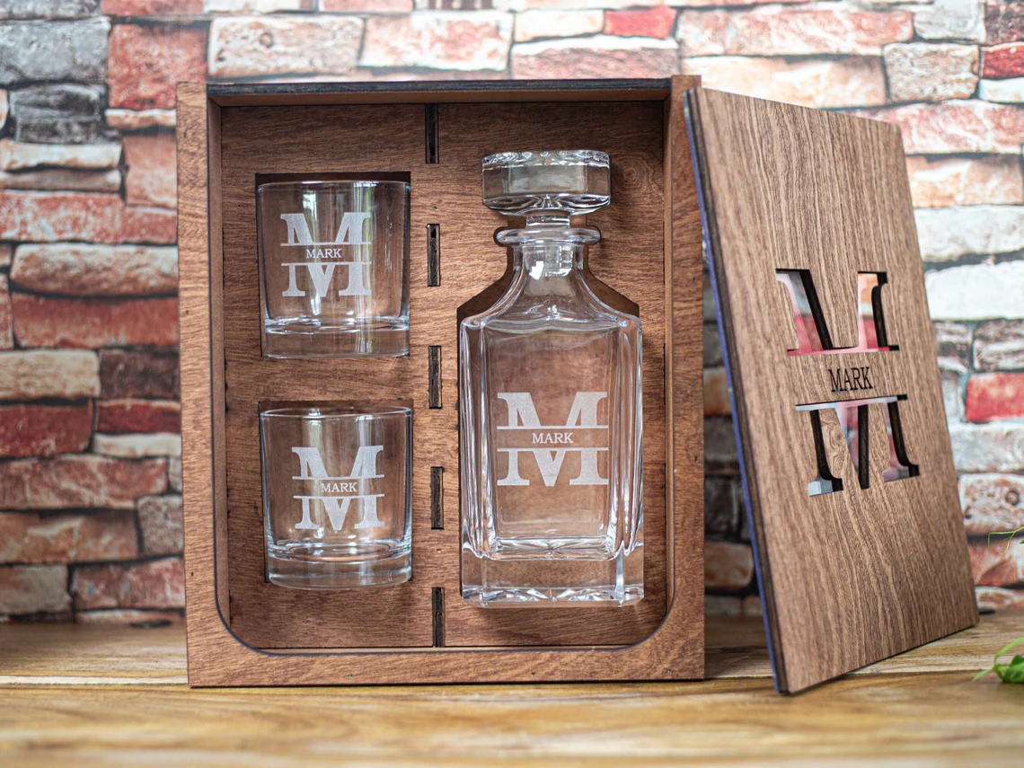 Personalized Whiskey Engraved Decanter Set, Whiskey Glass, Dad's Gifts