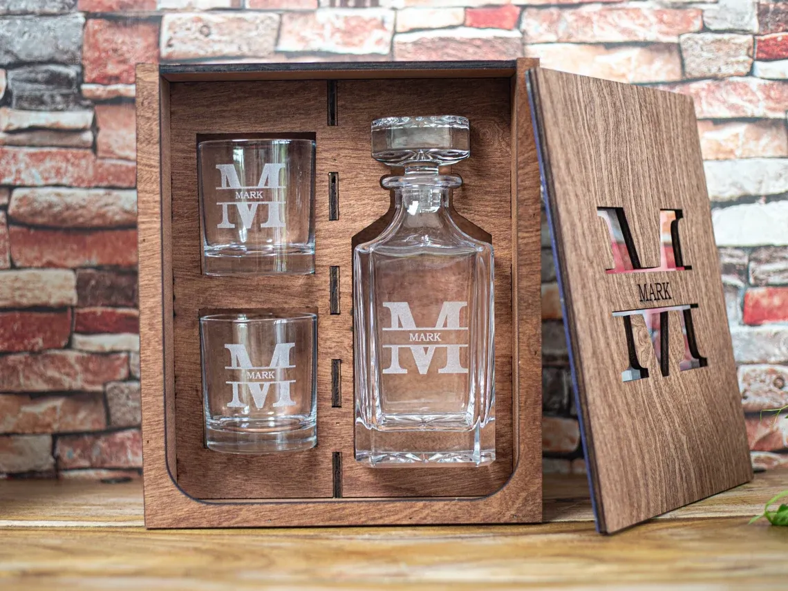 Personalized Whiskey Engraved Decanter Set, Whiskey Glass, Dad's Gifts
