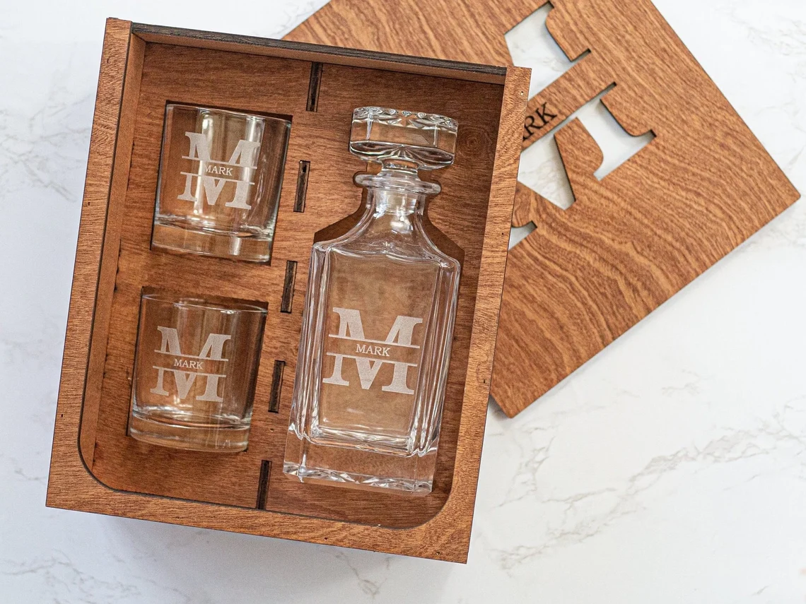 Personalized Whiskey Engraved Decanter Set, Whiskey Glass, Dad's Gifts
