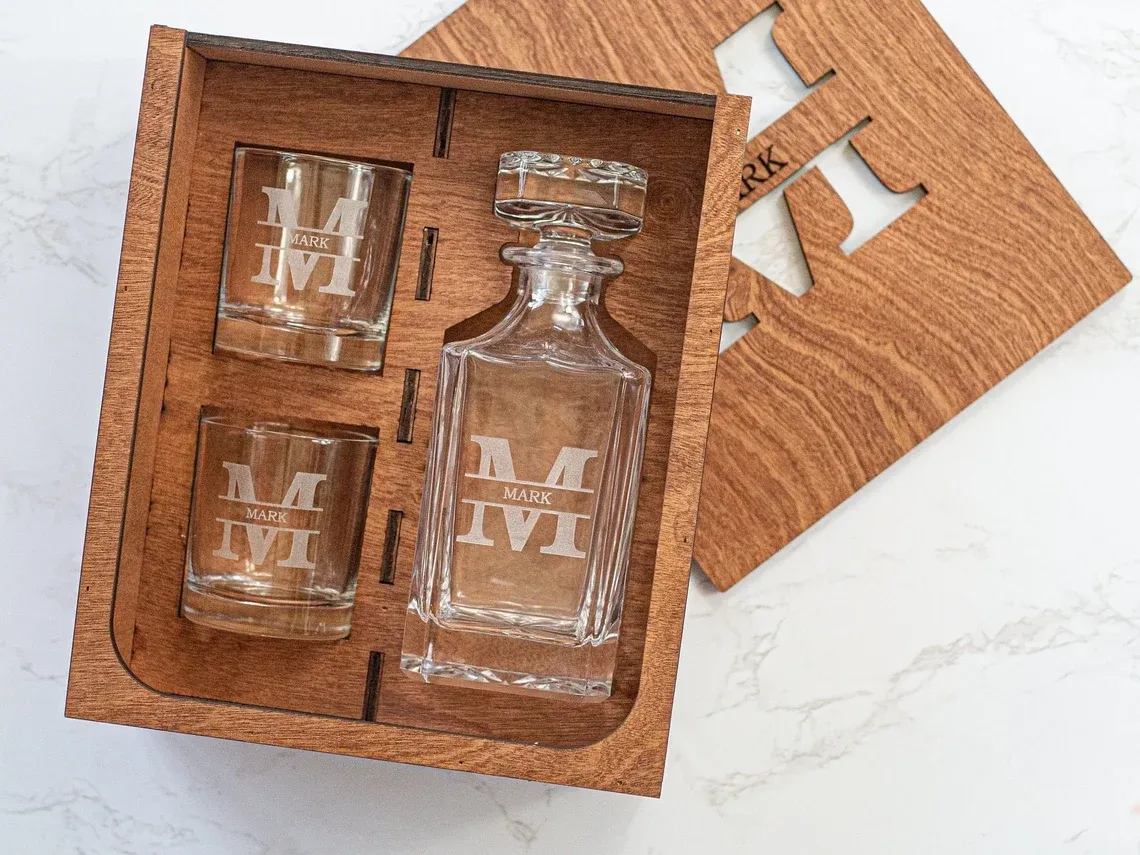 Personalized Whiskey Engraved Decanter Set, Whiskey Glass, Dad's Gifts
