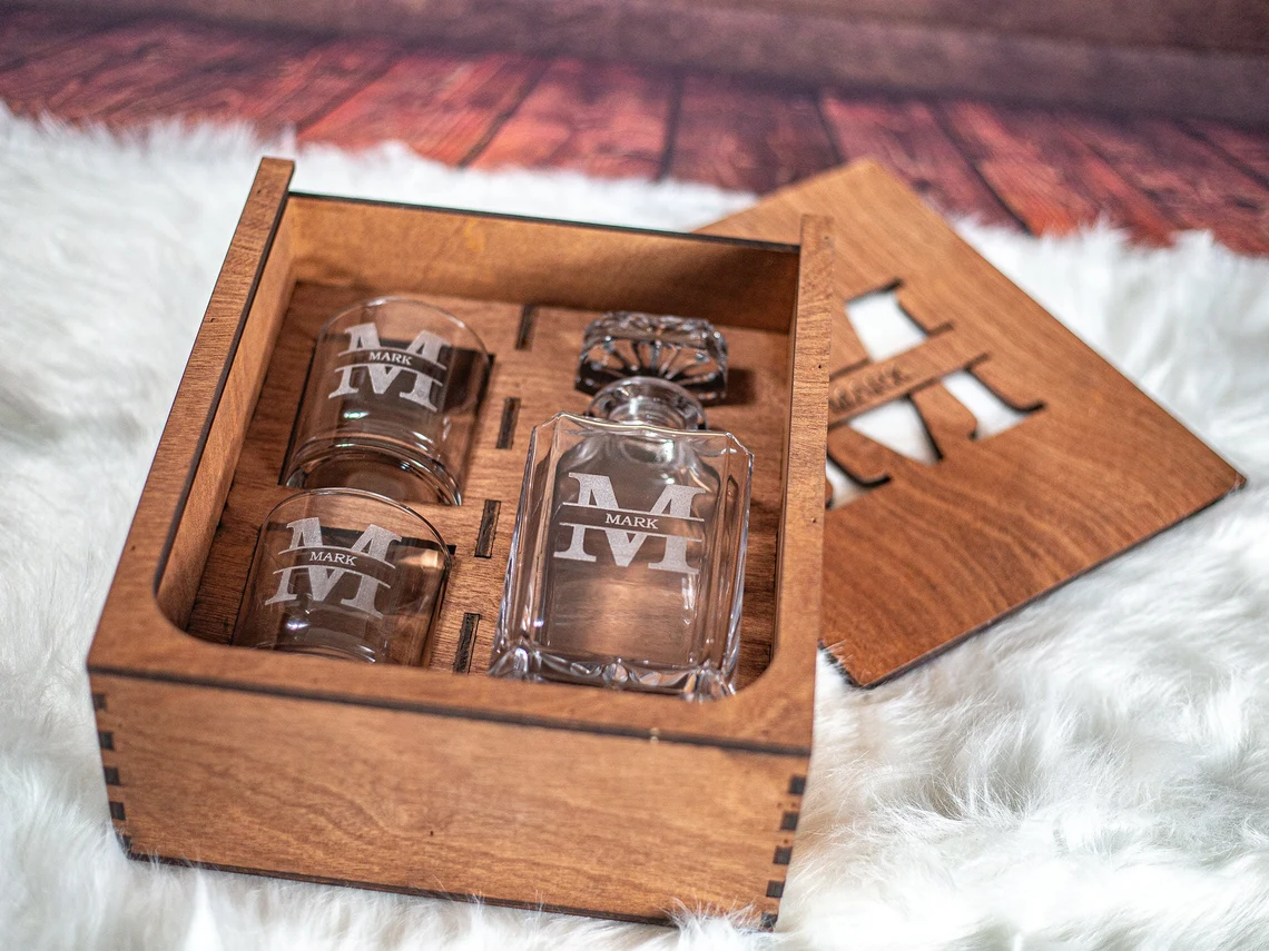 Personalized Whiskey Engraved Decanter Set, Whiskey Glass, Dad's Gifts