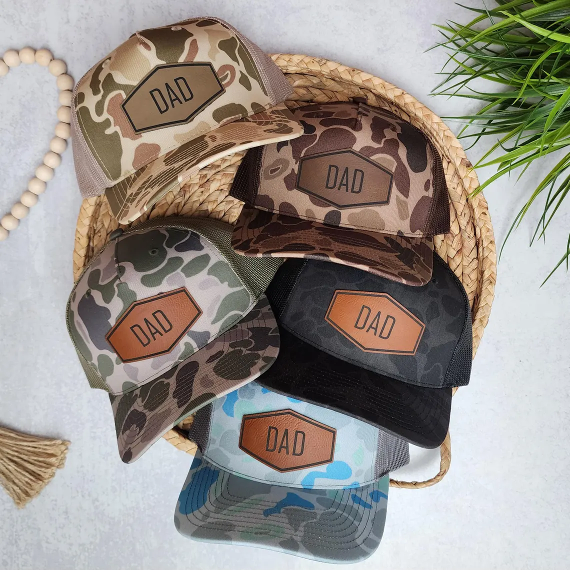 Personalized Dad Hat with Name, Custom Leather Patch Trucker Hat, Father’s Day Gift for Men