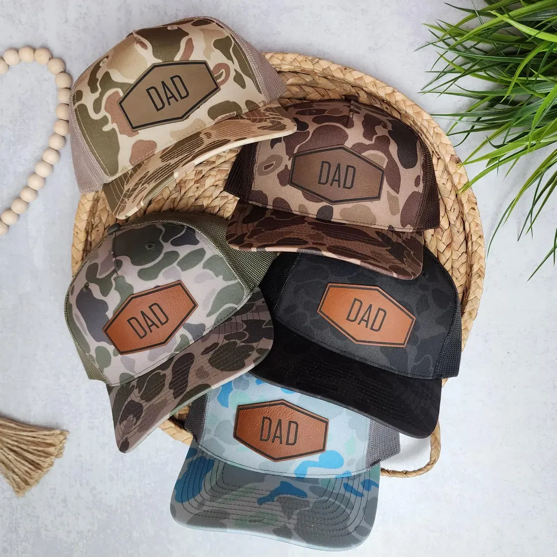 Personalized Dad Hat with Name, Custom Leather Patch Trucker Hat, Father’s Day Gift for Men