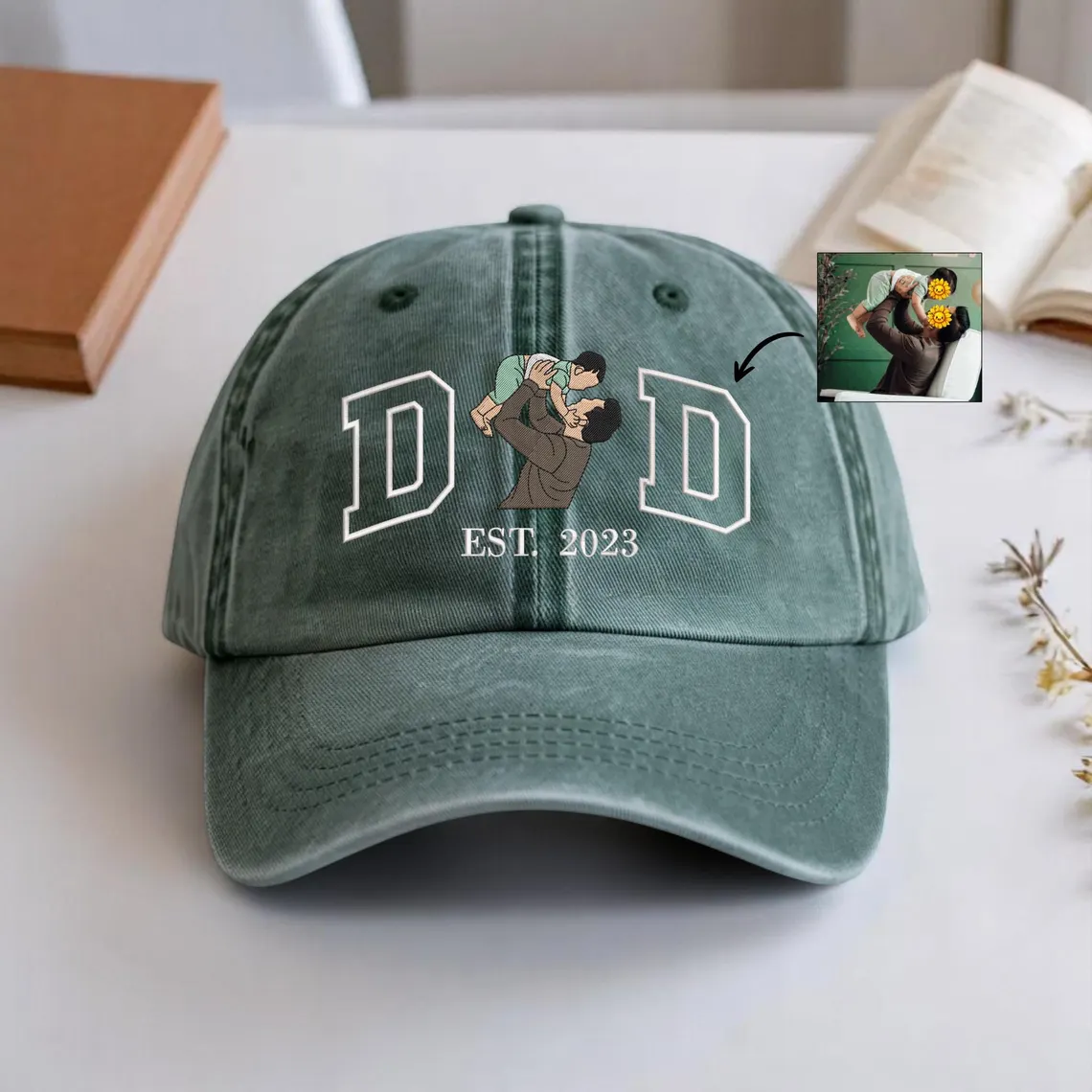 Custom Embroidered Photo on Dad Hat, Personalized Dad Hat, Family Portrait Hat, Unique Birthday Gift For Men, New Dad Gift, Husband Gift