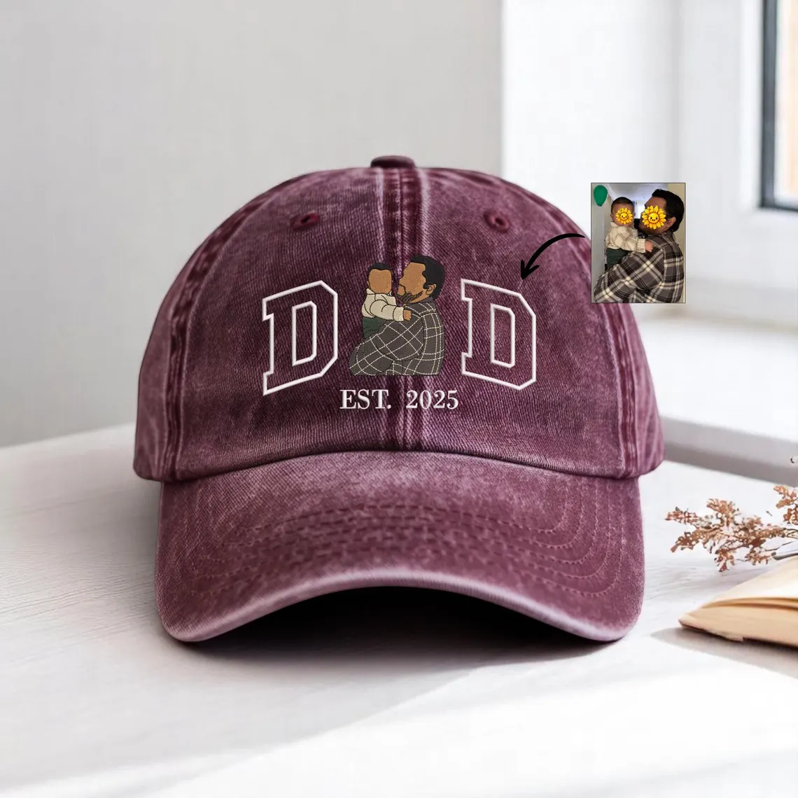 Custom Embroidered Photo on Dad Hat, Personalized Dad Hat, Family Portrait Hat, Unique Birthday Gift For Men, New Dad Gift, Husband Gift