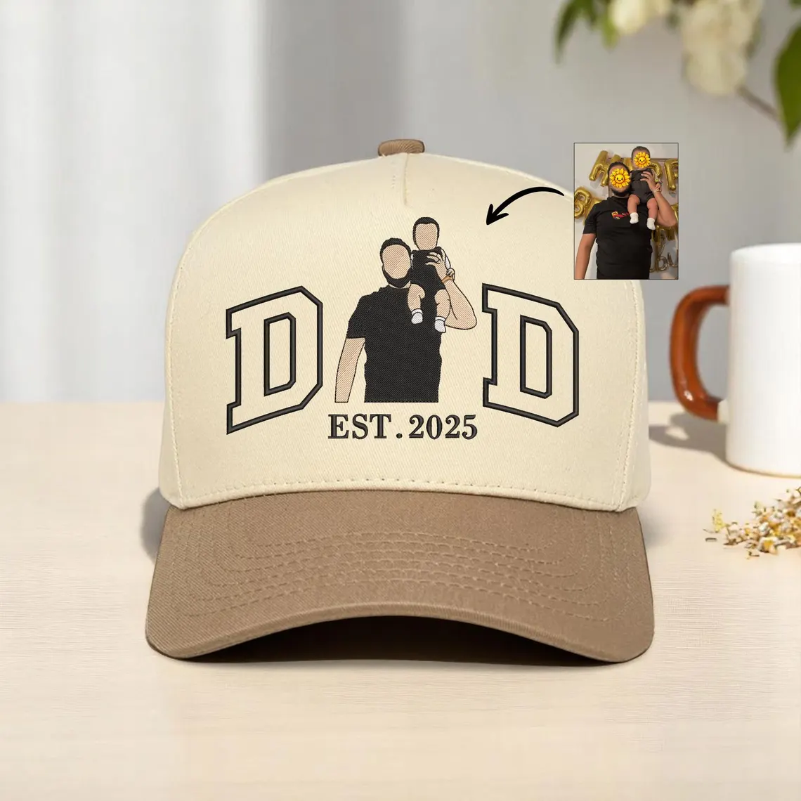Custom Embroidered Photo on Dad Hat, Personalized Dad Hat, Family Portrait Hat, Unique Birthday Gift For Men, New Dad Gift, Husband Gift