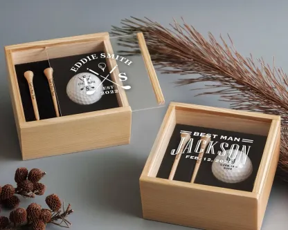 Custom Golf Gift Set with Golf Ball, Tees, Wooden Gift Box: Anniversary Gift for Him, Gift for Dad or Golfer