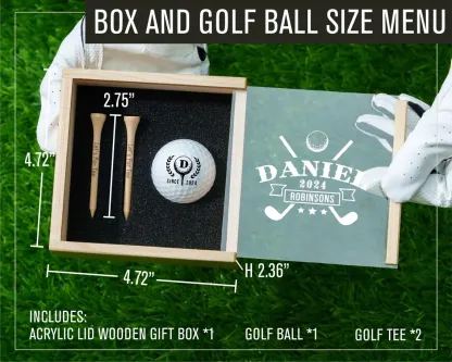 Custom Golf Gift Set with Golf Ball, Tees, Wooden Gift Box: Anniversary Gift for Him, Gift for Dad or Golfer