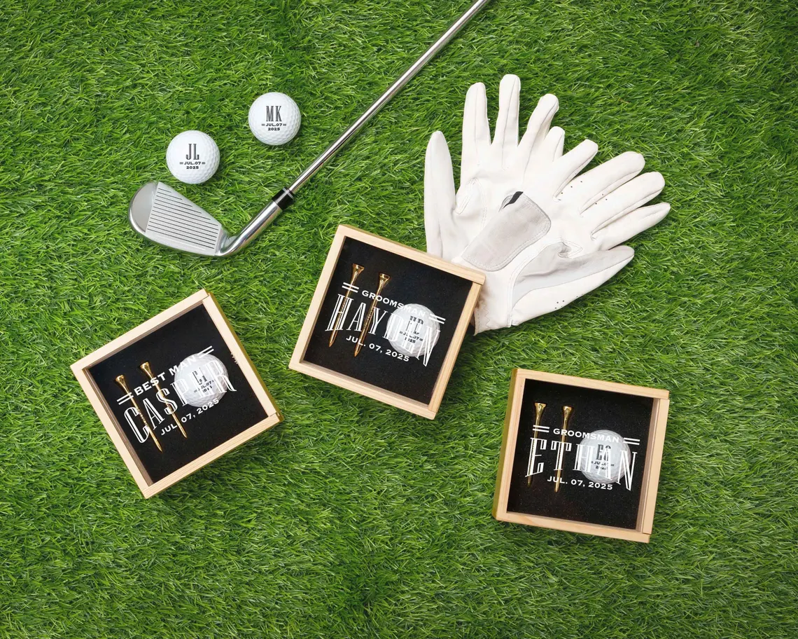 Custom Golf Gift Set with Golf Ball, Tees, Wooden Gift Box: Anniversary Gift for Him, Gift for Dad or Golfer