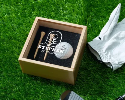 Custom Golf Gift Set with Golf Ball, Tees, Wooden Gift Box: Anniversary Gift for Him, Gift for Dad or Golfer